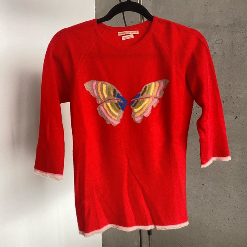 Queene and Belle Red Sweater with Colorful Butterfly Design
